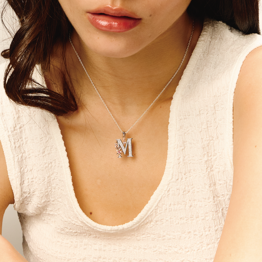 18K Gold Initial Pendant “M” with Diamond – Everbloom Collection
