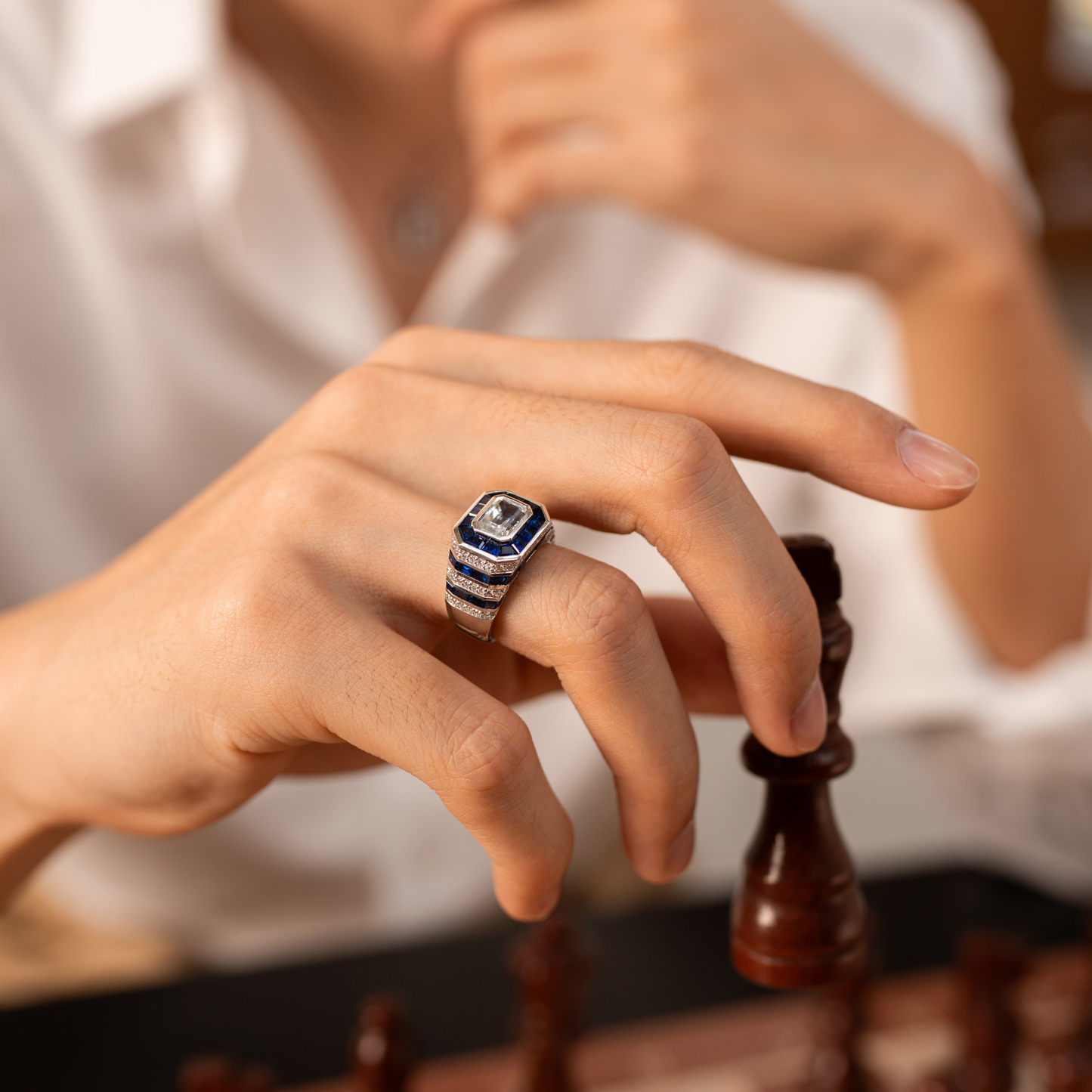 Power Blue Sapphire and Diamond Ring