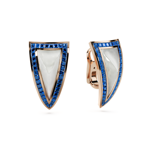 Unseens Pyramid earrings in 18k rose gold with blue sapphire