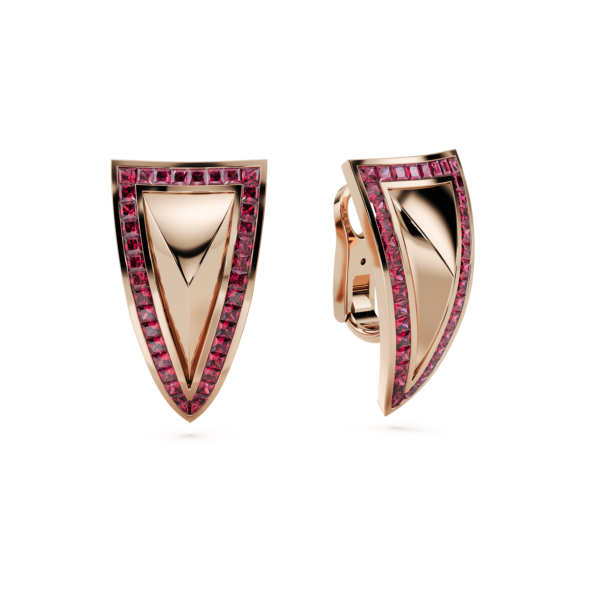 Unseens Pyramid Earring in 18k rose gold with ruby and plain gold